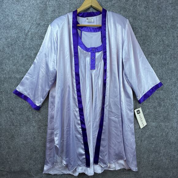 Vintage Stefanie Sleep Set Womens 8/10 Lavender Nightgown Robe Satin Two Toned - Picture 1 of 9